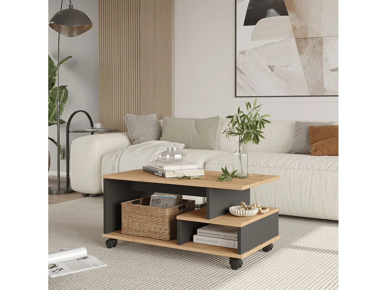 Table basse en bois "MIN9" - 90 x 51 x 42 cm - Gris anthracite