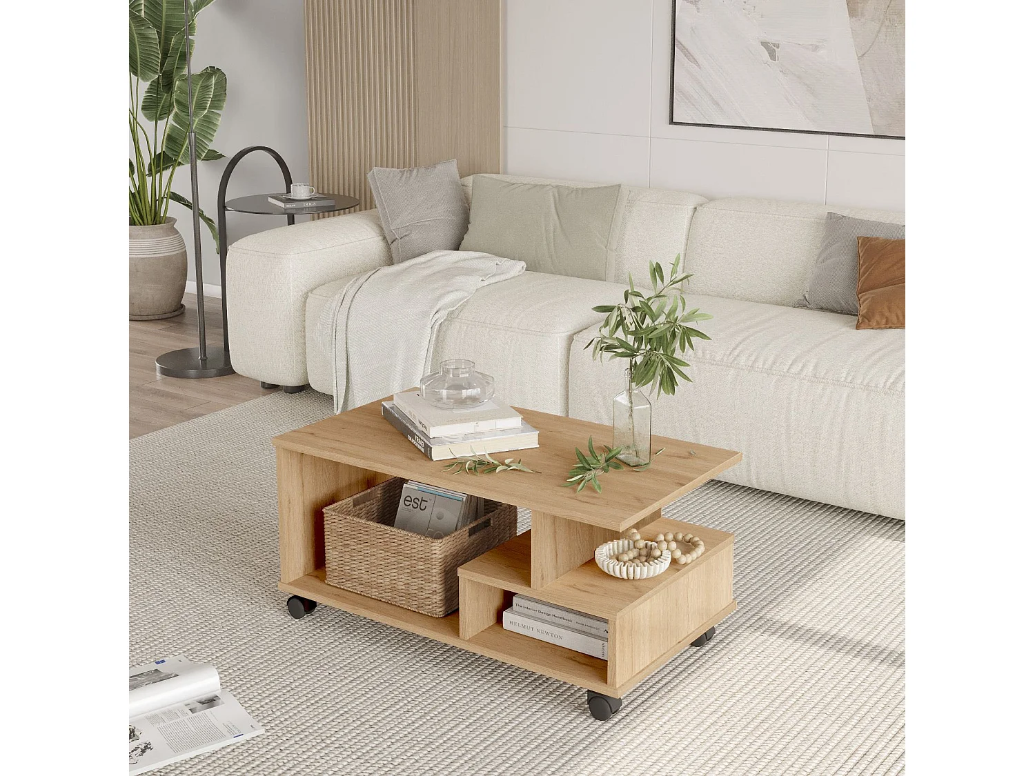 Moderner Beige Holz Couchtisch "MIN9" - 90 x 51 x 42 cm