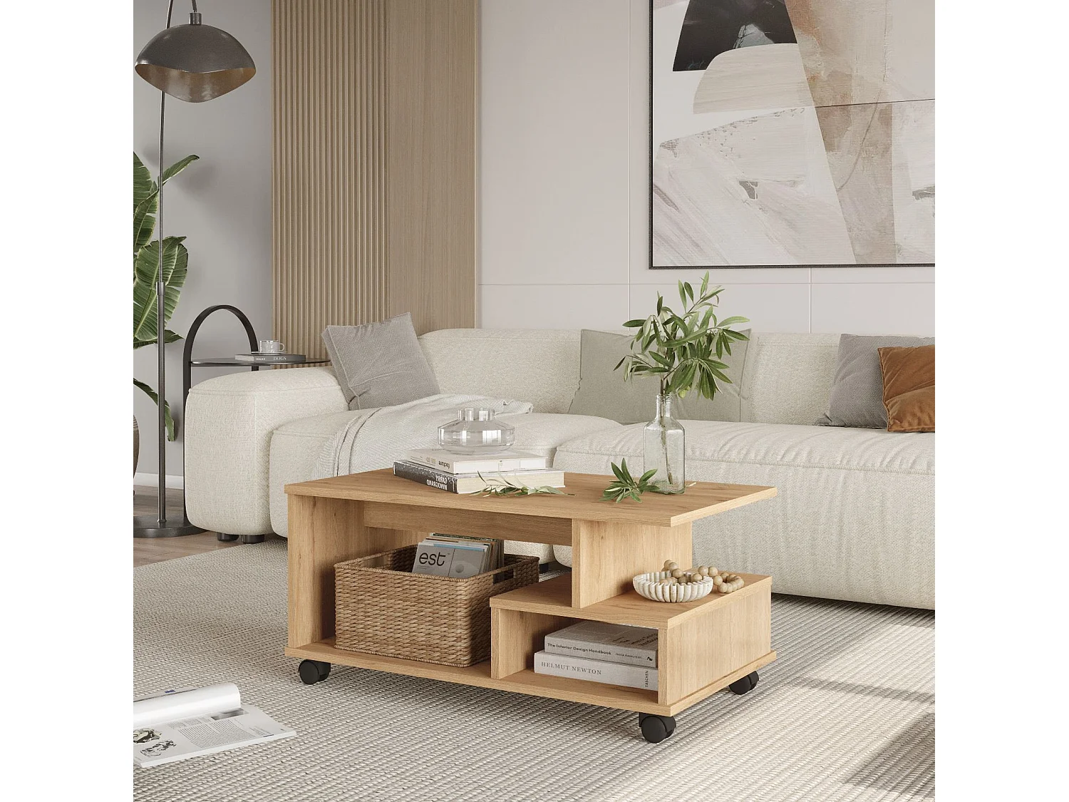 Moderner Beige Holz Couchtisch "MIN9" - 90 x 51 x 42 cm