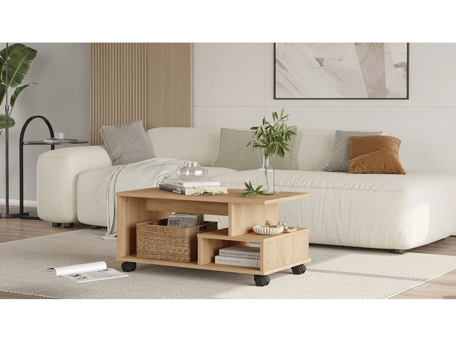 Moderner Beige Holz Couchtisch "MIN9" - 90 x 51 x 42 cm