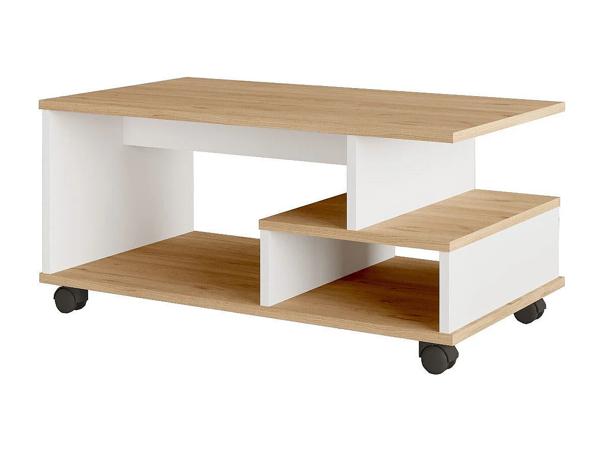 Moderner weißer Eichenholz Couchtisch "MIN9" - 90 x 51 x 42 cm