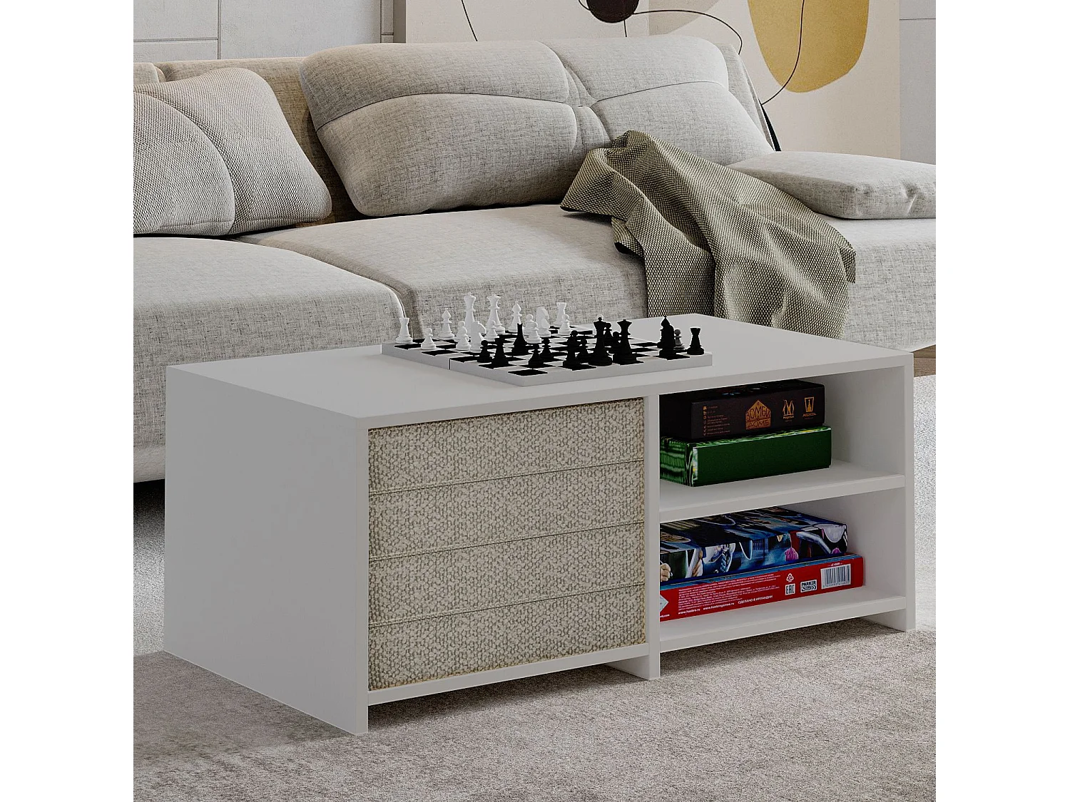 "Gord" Holz Couchtisch - Weiß 90 x 45 x 44 cm - Elegante Wohnzimmermöbel