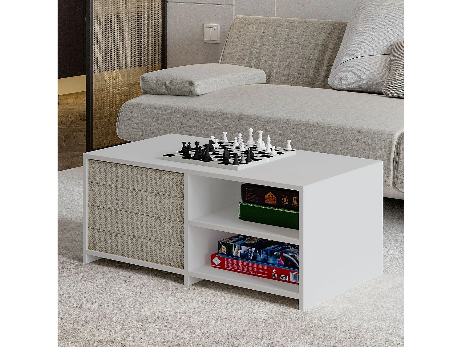 "Gord" Holz Couchtisch - Weiß 90 x 45 x 44 cm - Elegante Wohnzimmermöbel