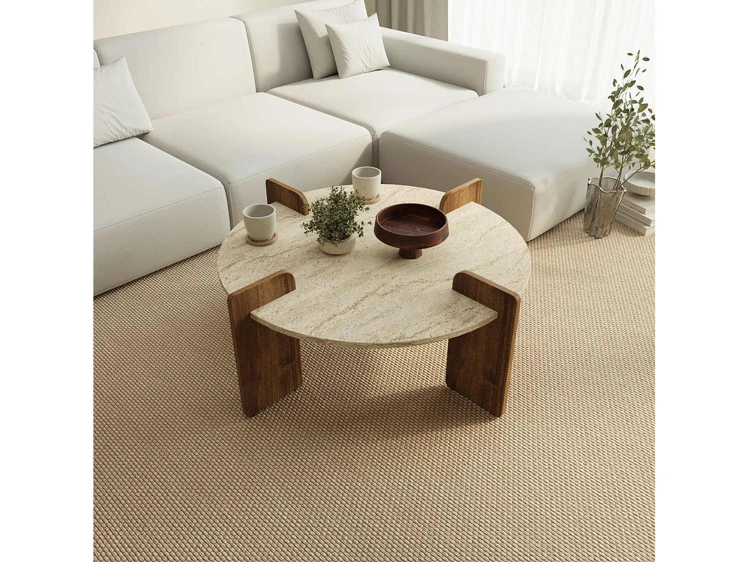 Couchtisch aus Holz "Avoure" - 90 x 90 x 35 cm - Travertin