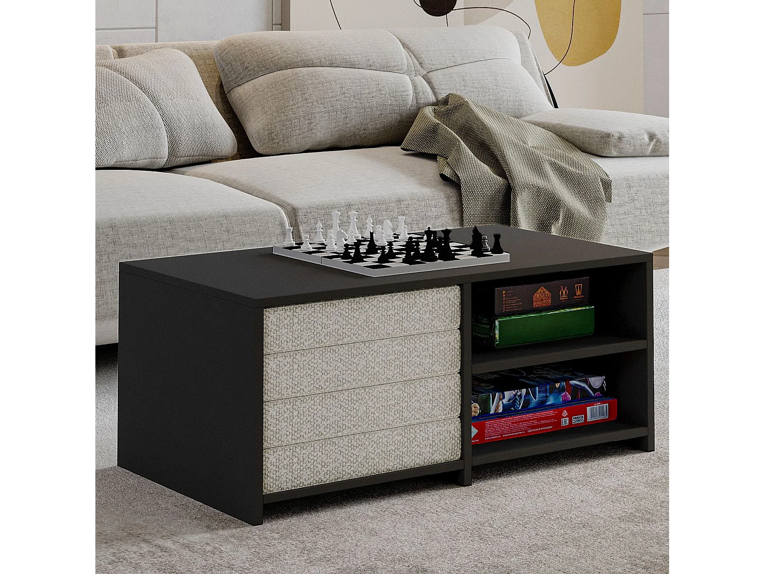 Modernes Anthrazit Holz Couchtisch-Set "Gord" - 90 x 45 x 44,1 cm