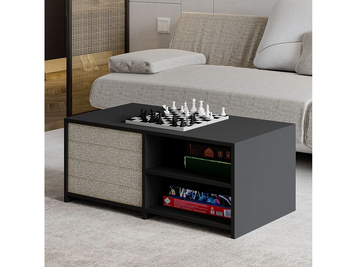 Table basse en bois "Gord" - 90 x 45 x 44 cm - Gris anthracite