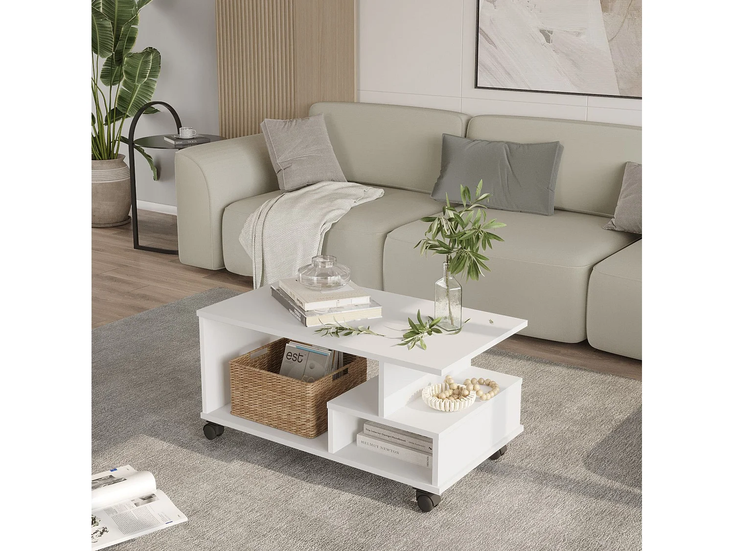 Eleganter weißer Holzcouchtisch "MIN9-W" - 90 x 51 x 42 cm