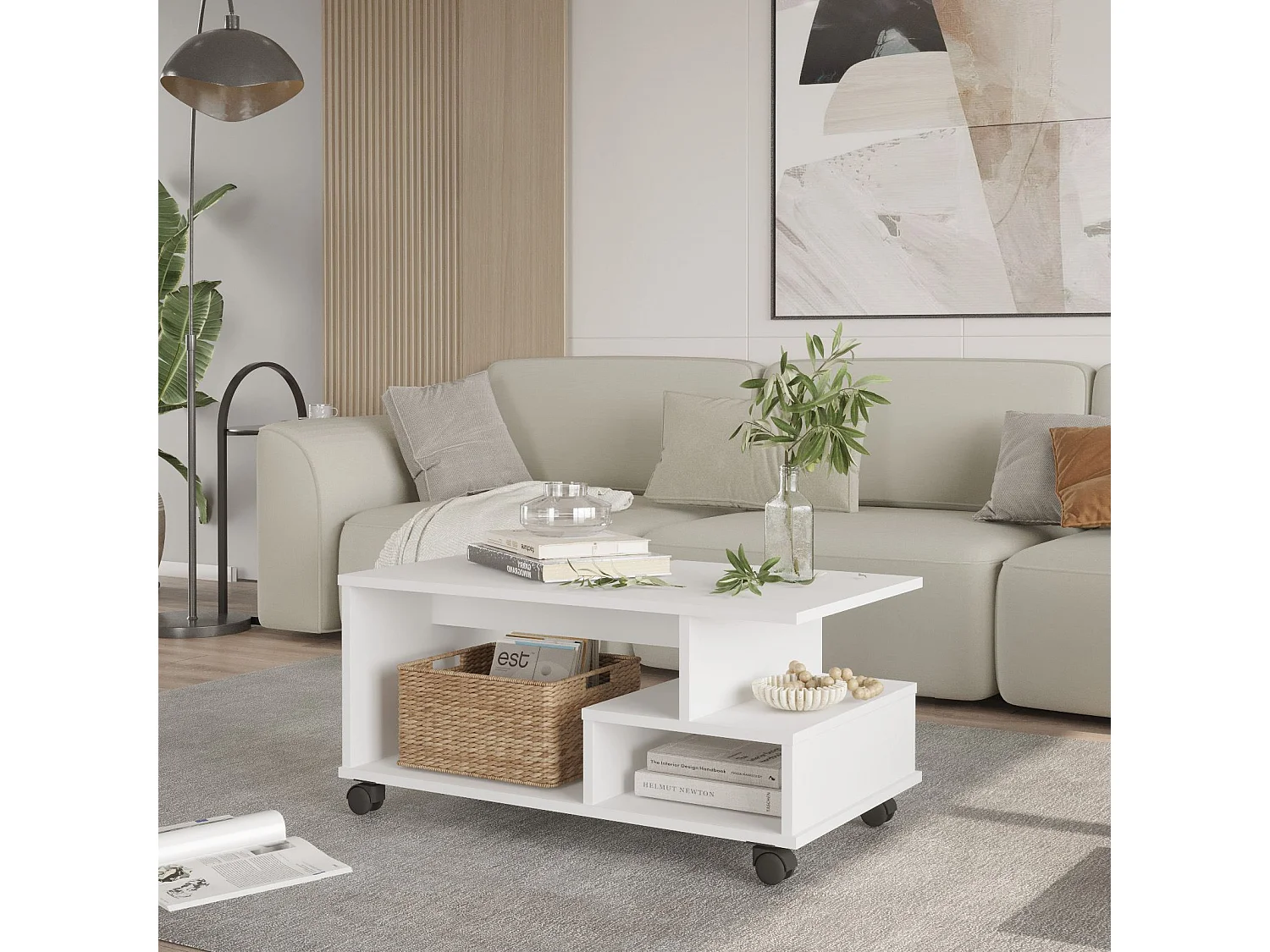 Eleganter weißer Holzcouchtisch "MIN9-W" - 90 x 51 x 42 cm