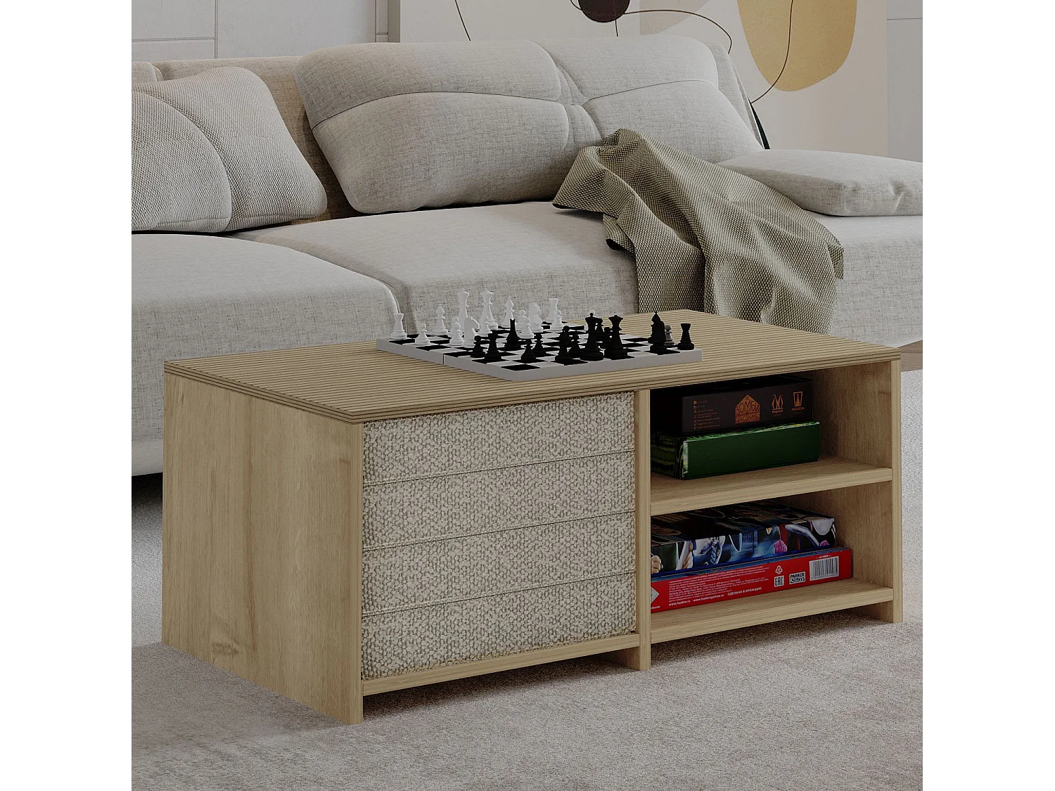 "Gord" Holztisch - Beige, 90 x 45 x 44 cm, Hochwertige Melaminpaneele