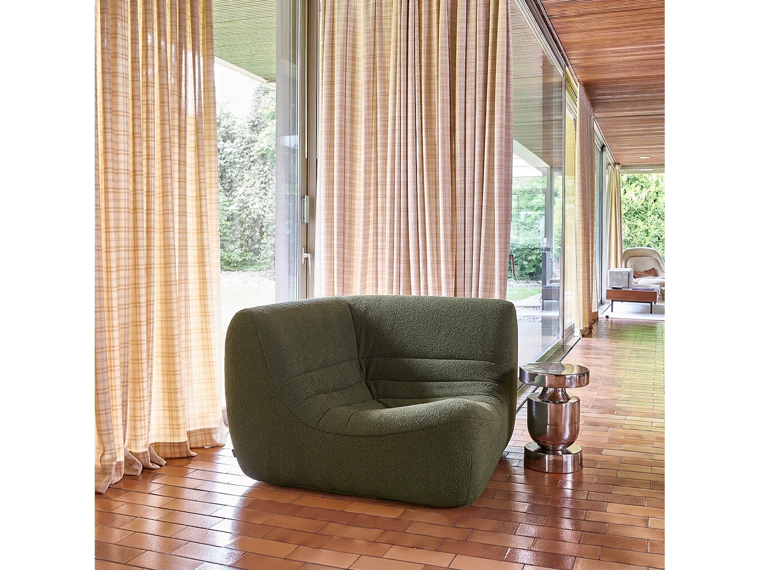 Sillón esquinero de borreguito texturizado verde kaki