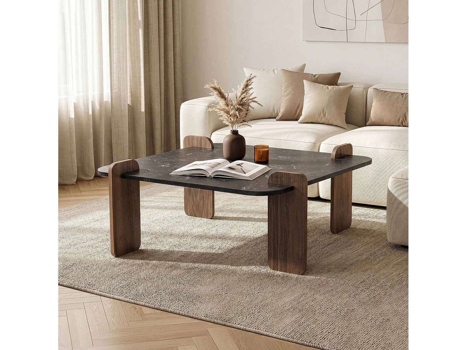 Couchtisch aus Holz "Marais" - 90 x 90 x 35 cm - Schwarz