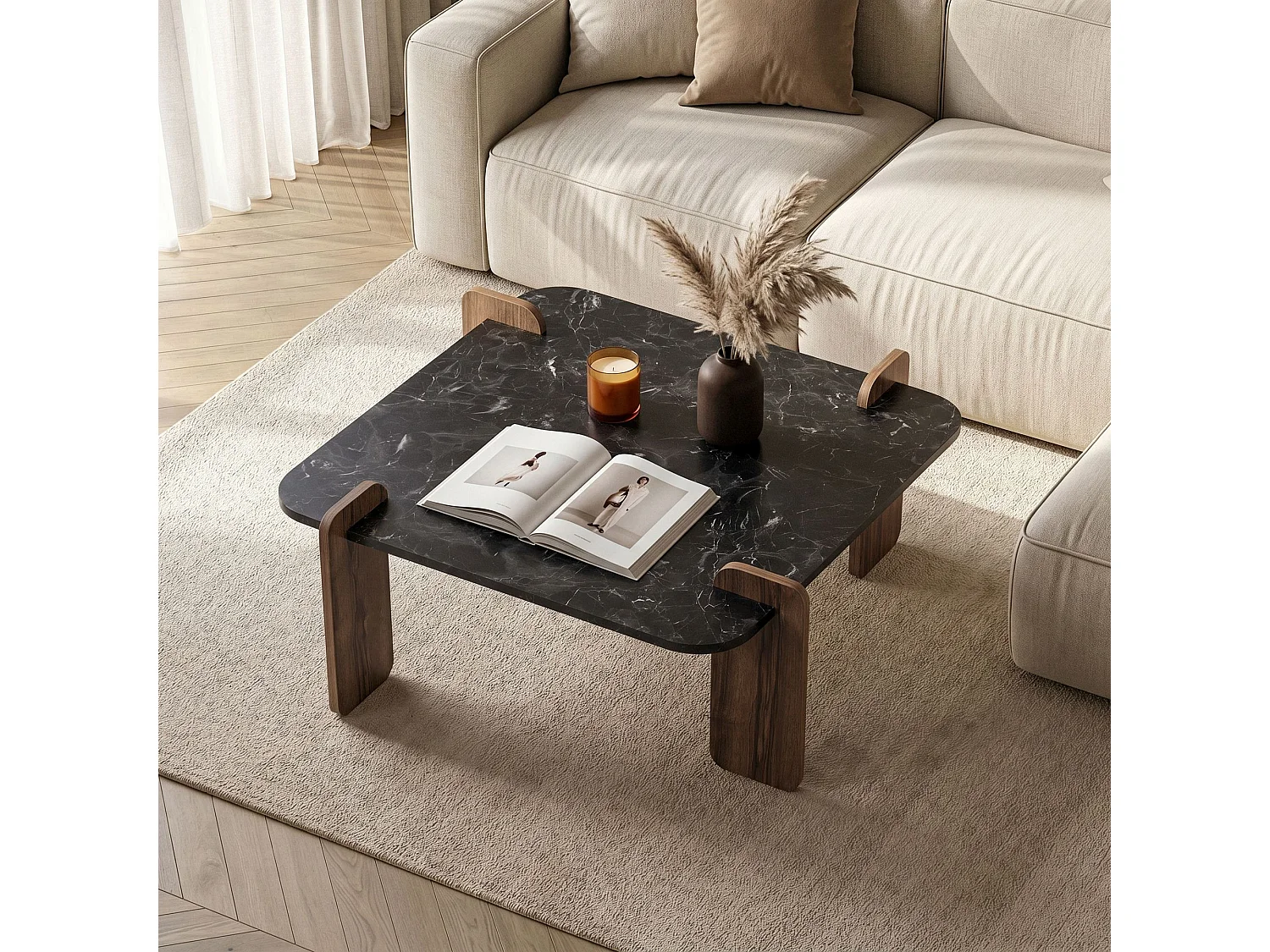 Couchtisch aus Holz "Marais" - 90 x 90 x 35 cm - Schwarz
