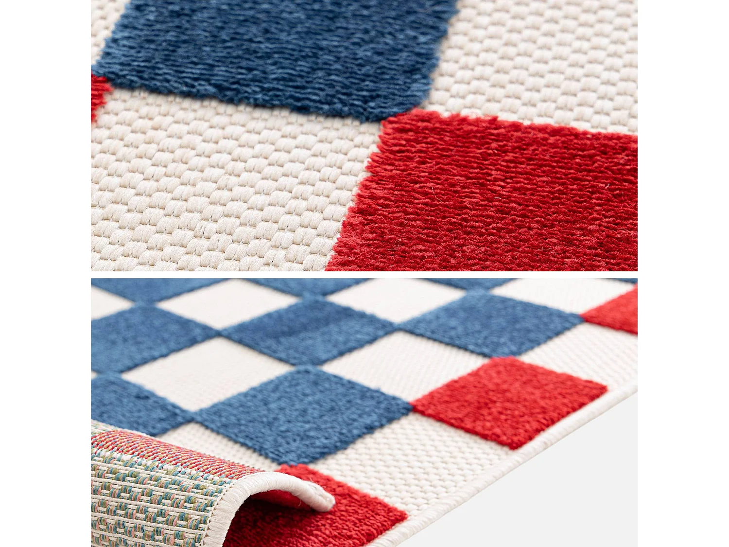 Tapis intérieur/extérieur damier bleu et rouge 160x230cm - Octave