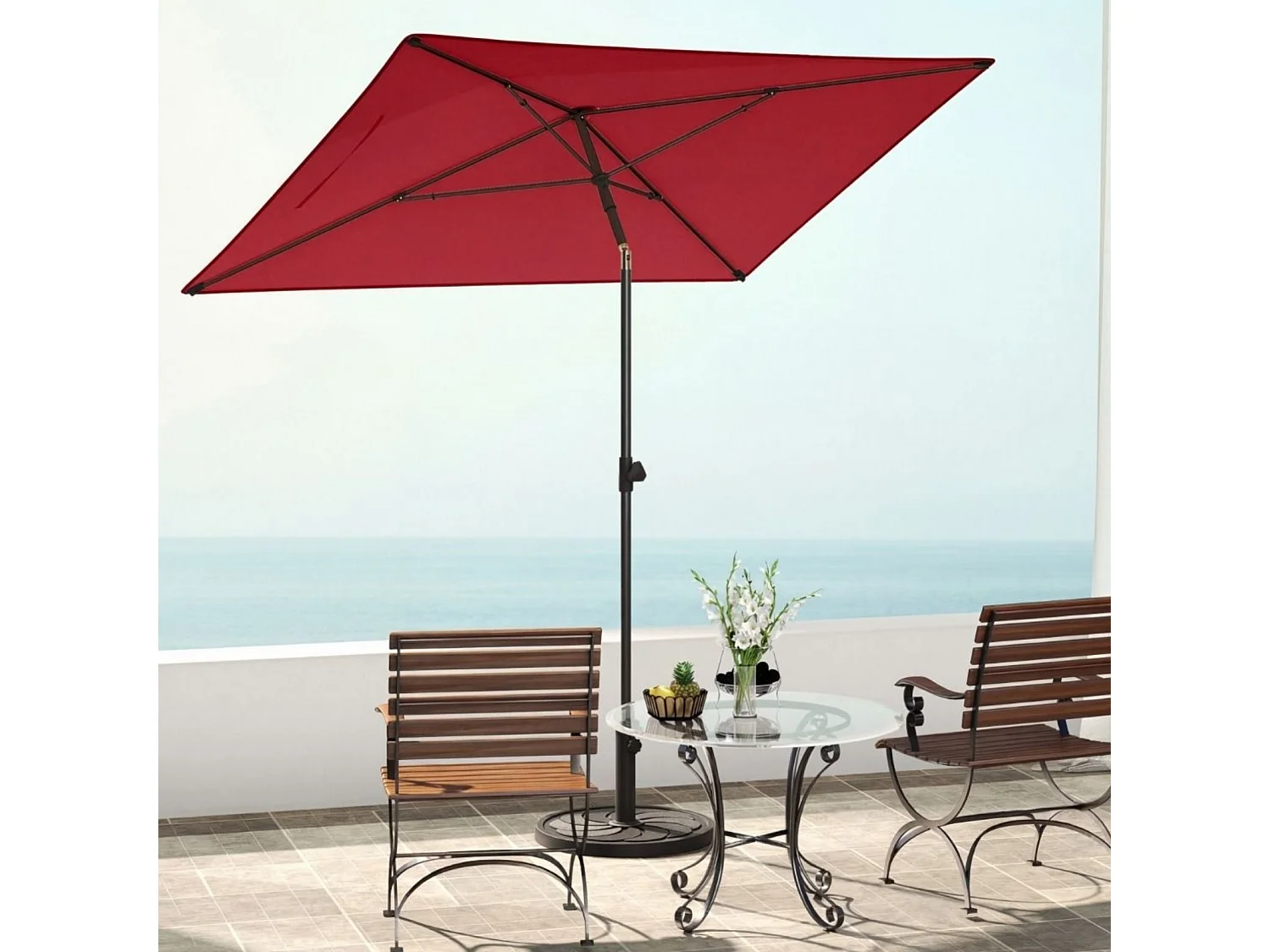 Balkon Sonnenschirm Beidseitig um 30° Knickbar Gartenschirm Rechteckiger Balkonschirm Rot