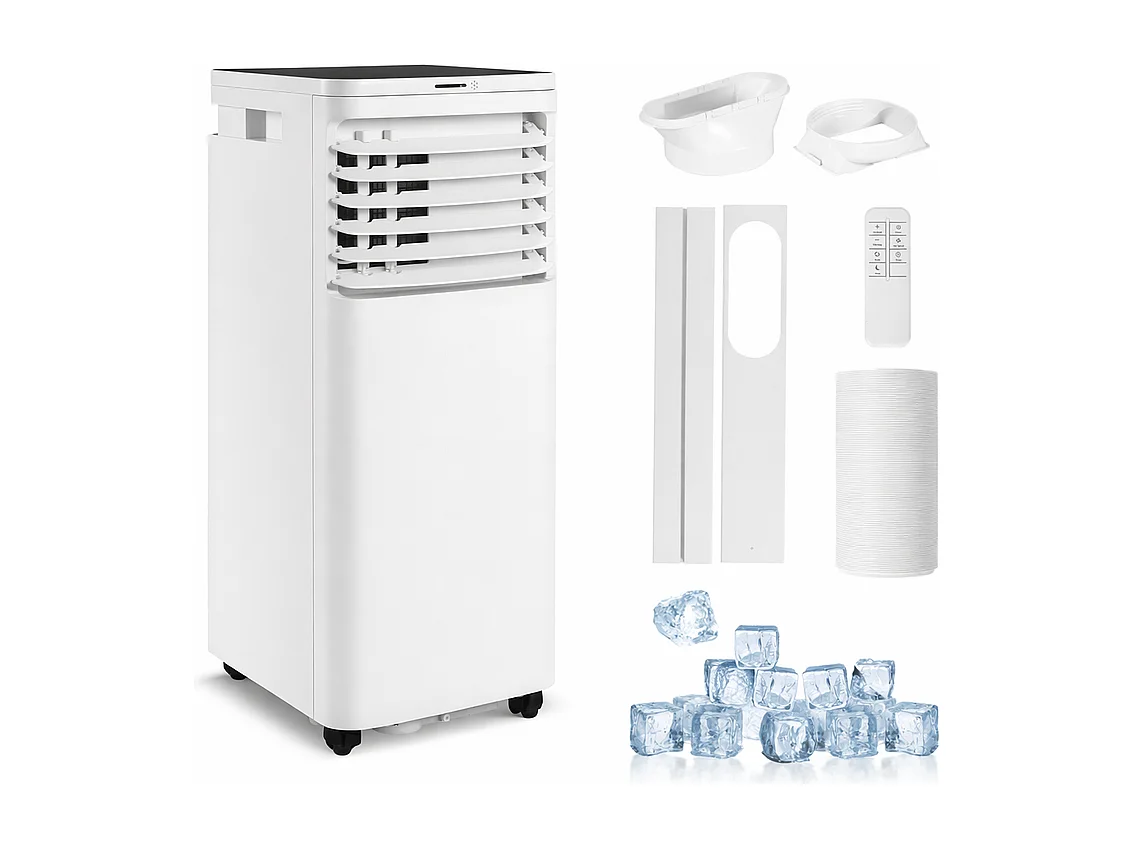 NETTLIFE Climatiseur Mobile 3-en-1 9000 BTU avec Tuyau d'Évacuation, Télécommande, Minuterie, Écran LED, pour Pièces jusqu'à 25 m², Blanc