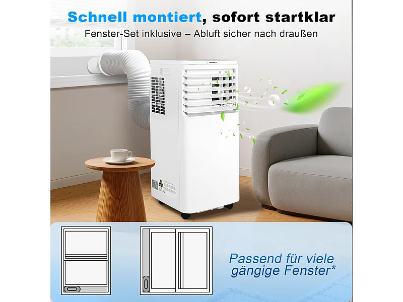 NETTLIFE Climatiseur Mobile 3-en-1 9000 BTU avec Tuyau d'Évacuation, Télécommande, Minuterie, Écran LED, pour Pièces jusqu'à 25 m², Blanc