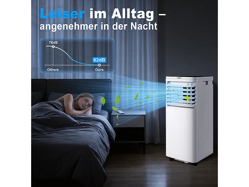 NETTLIFE Climatiseur Mobile 3-en-1 9000 BTU avec Tuyau d'Évacuation, Télécommande, Minuterie, Écran LED, pour Pièces jusqu'à 25 m², Blanc