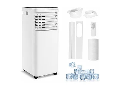 NETTLIFE Climatiseur Mobile 3-en-1 9000 BTU avec Tuyau d'Évacuation, Télécommande, Minuterie, Écran LED, pour Pièces jusqu'à 25 m², Blanc