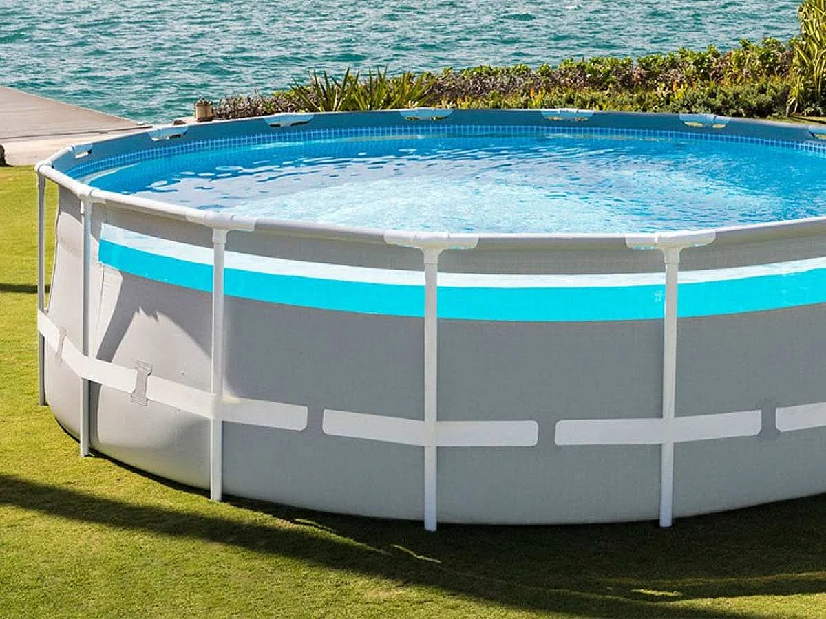 Intex Prism Frame Clearview Ronde Tubulaire Zwembad 4,88 x 1,22 m met Panoramisch Raam en Veiligheidsladder