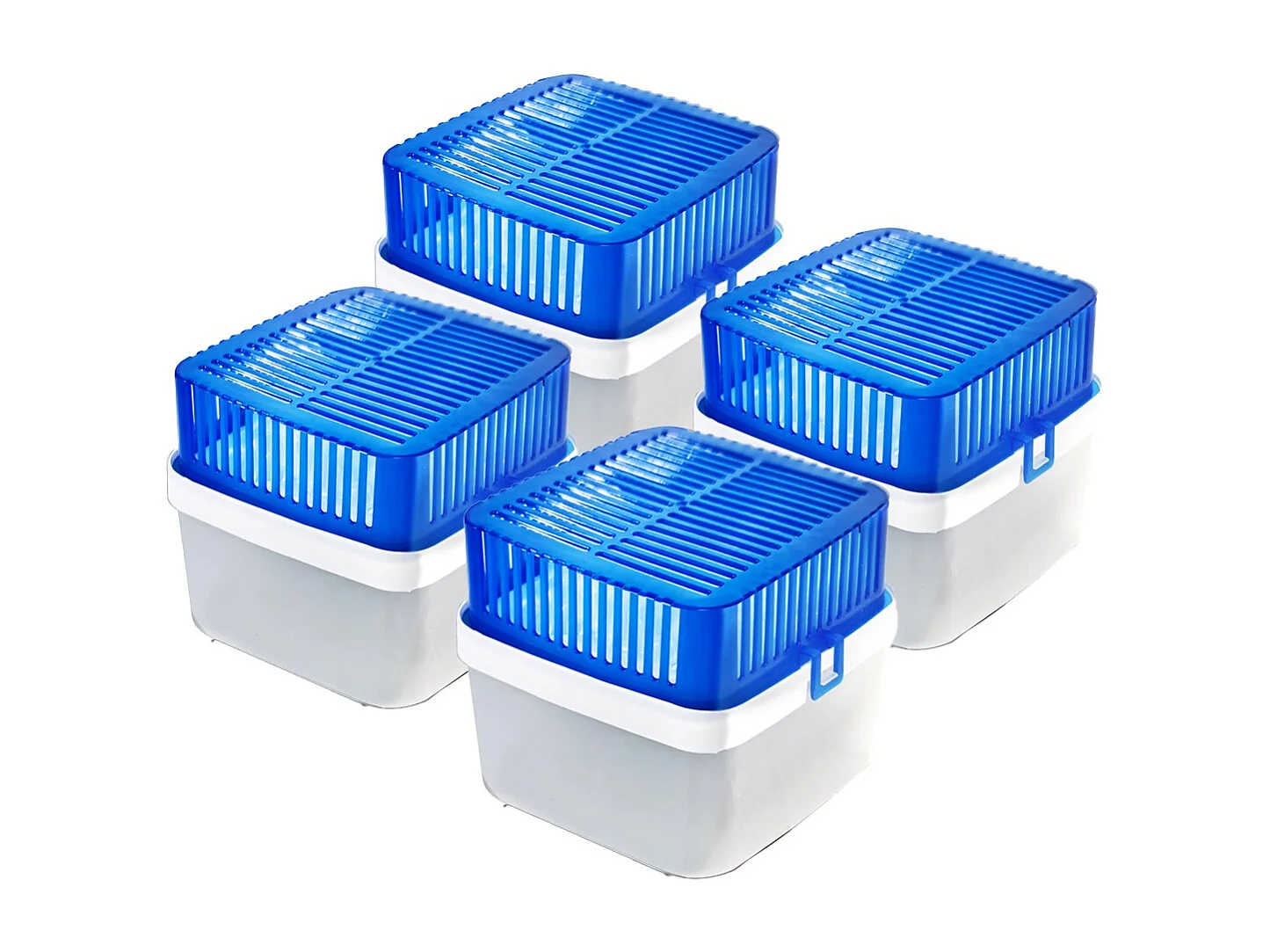 Lot de 4 déshumidificateurs absorbeurs d'Humidité carré compact, contenance 600 g - Hauteur 14 x Longueur 16 x Profondeur 16 cm