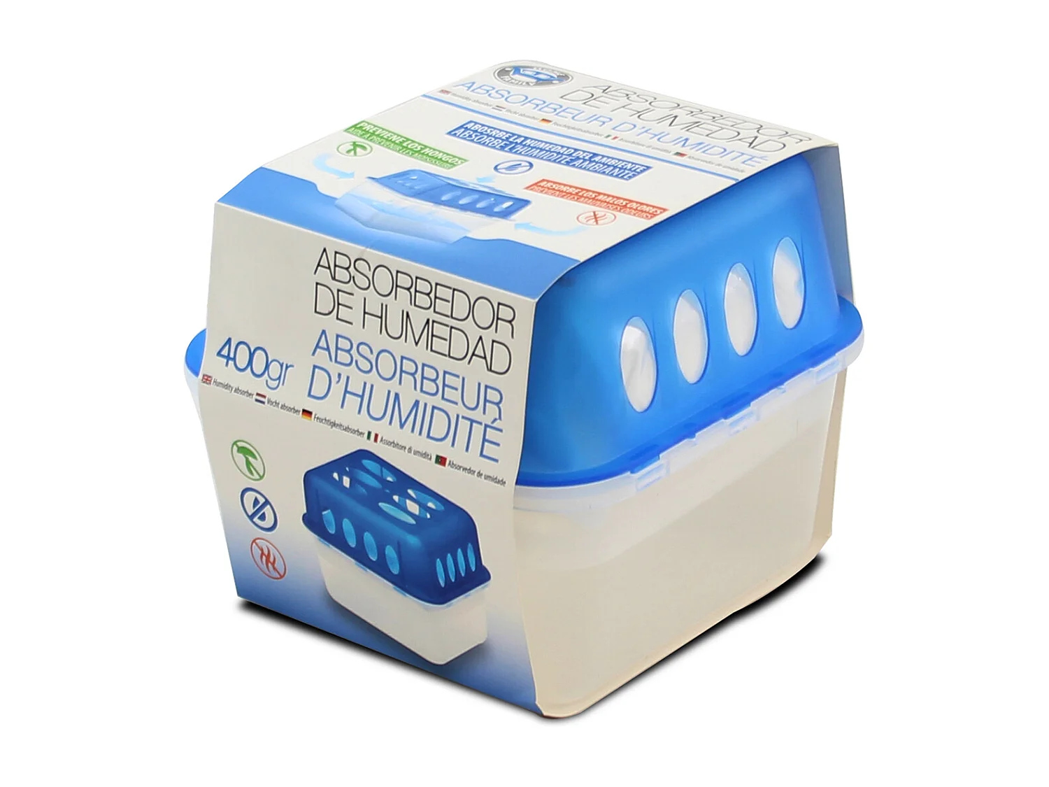 Lot de 2 déshumidificateurs absorbeurs d'Humidité carré compact, contenance 400 g - Hauteur 11,5 x Longueur 14 x Profondeur 14 cm
