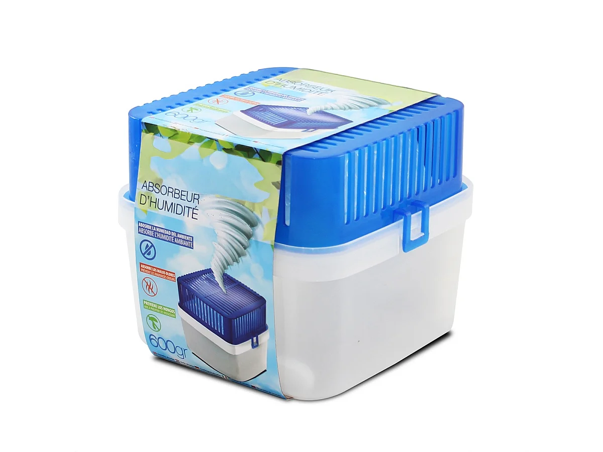 Lot de 2 déshumidificateurs absorbeurs d'Humidité carré compact, contenance 600 g - Hauteur 14 x Longueur 16 x Profondeur 16 cm