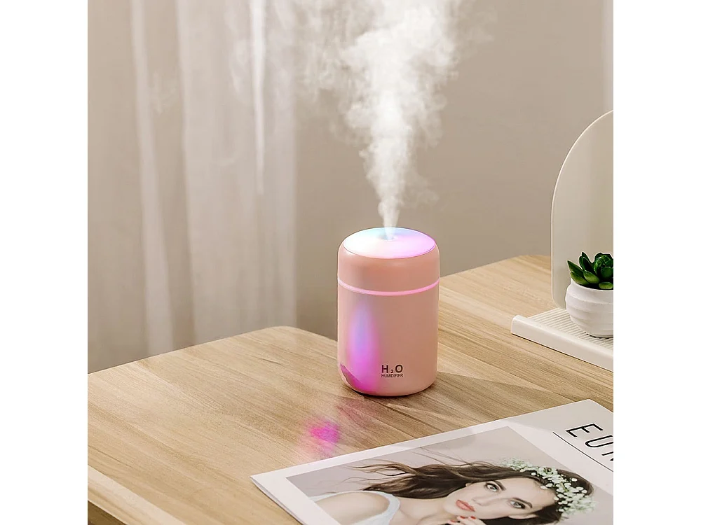 Humidificateur d'air - mini, ultrasonique, 2 modes brume réglable - arrêt automatique et veilleuse colorée