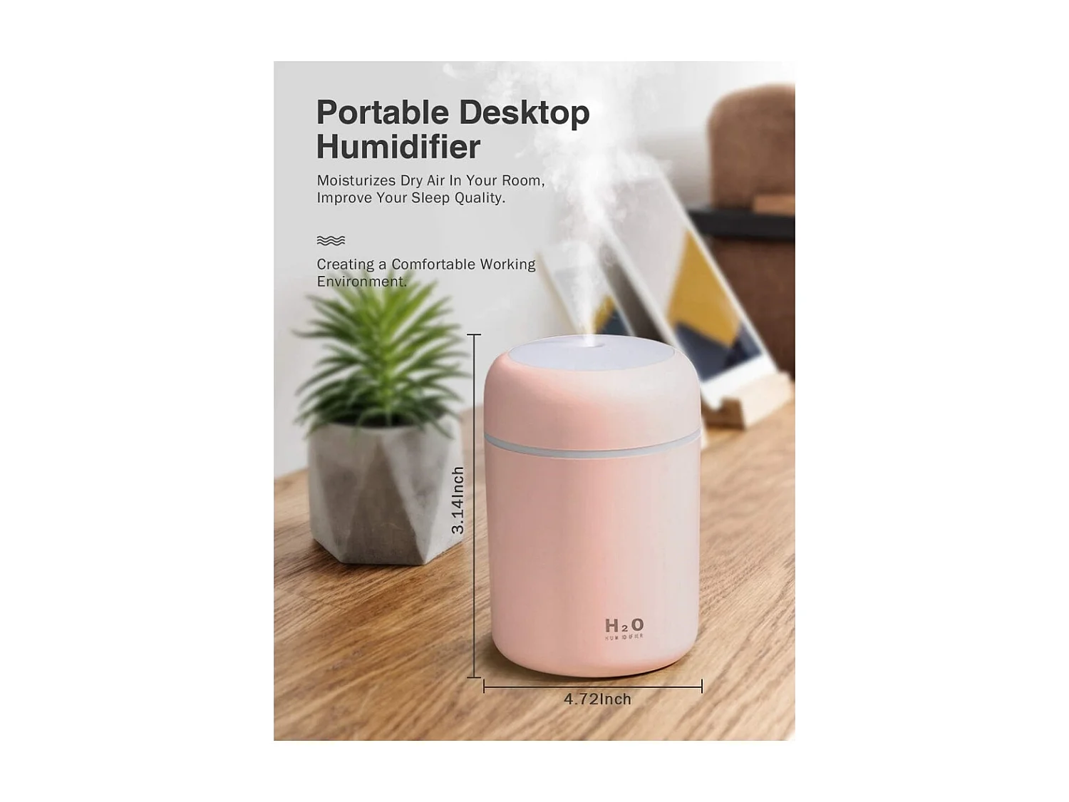 Humidificateur d'air - mini, ultrasonique, 2 modes brume réglable - arrêt automatique et veilleuse colorée