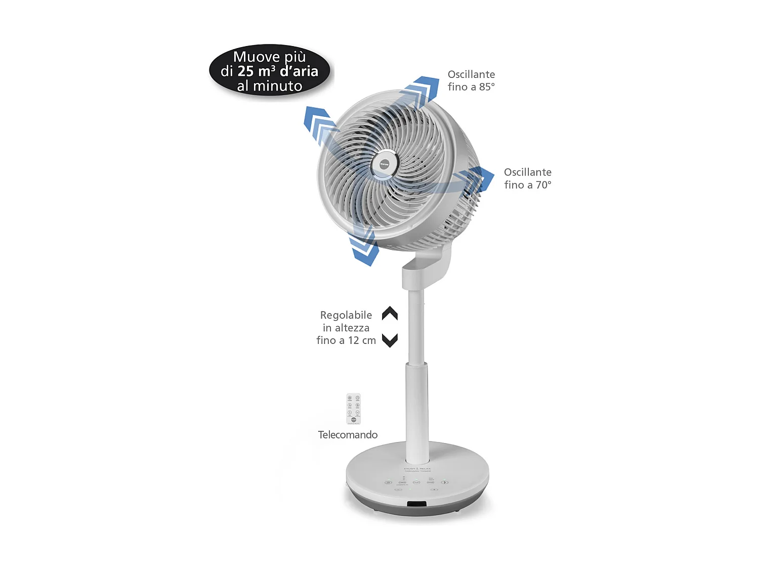 Macom Ventilatore Tornado Tower Ventilatore piantana con doppia oscillazione con Telecomando Bianco