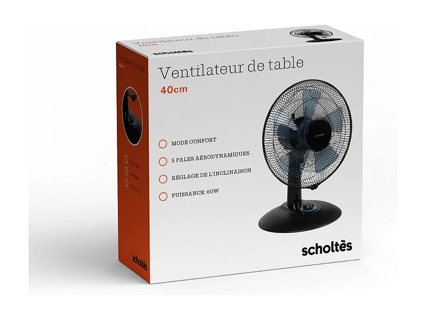 Scholtes Ventilateur de table 40cm 60w noir - SCVT40SIL