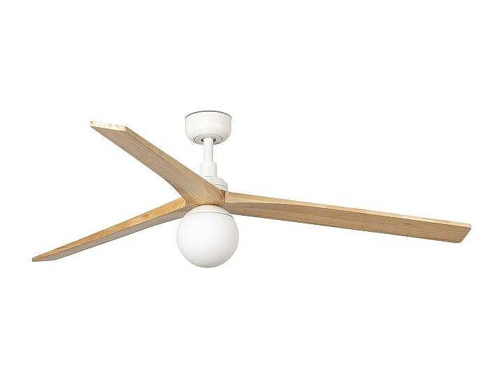 KLIM L Ventilateur avec éclairage, corps blanc, pales en chêne clair, Faro Barcelona