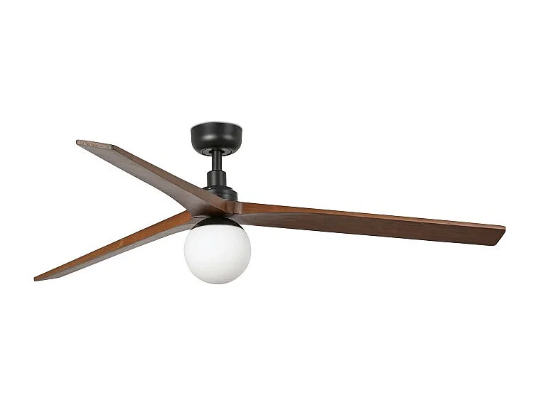 KLIM L Ventilateur avec éclairage, corps noir, pales en noyer foncé, Faro Barcelona