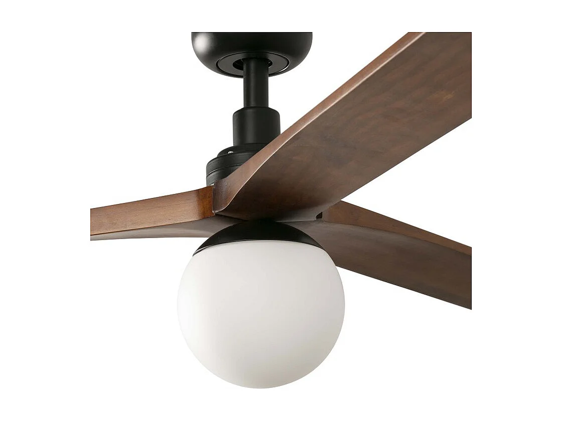 KLIM L Ventilateur avec éclairage, corps noir, pales en noyer foncé, Faro Barcelona
