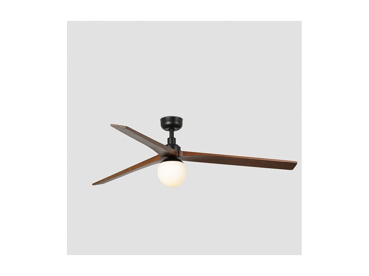KLIM L Ventilateur avec éclairage, corps noir, pales en noyer foncé, Faro Barcelona