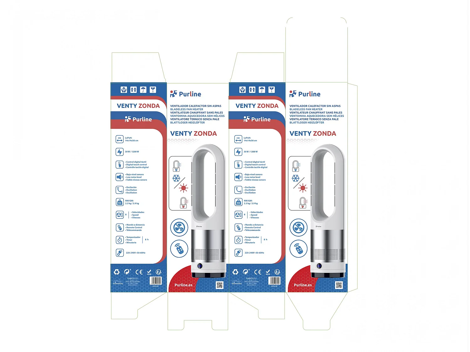 Ventilateur chauffant sans pales avec oscillation et 8 vitesses