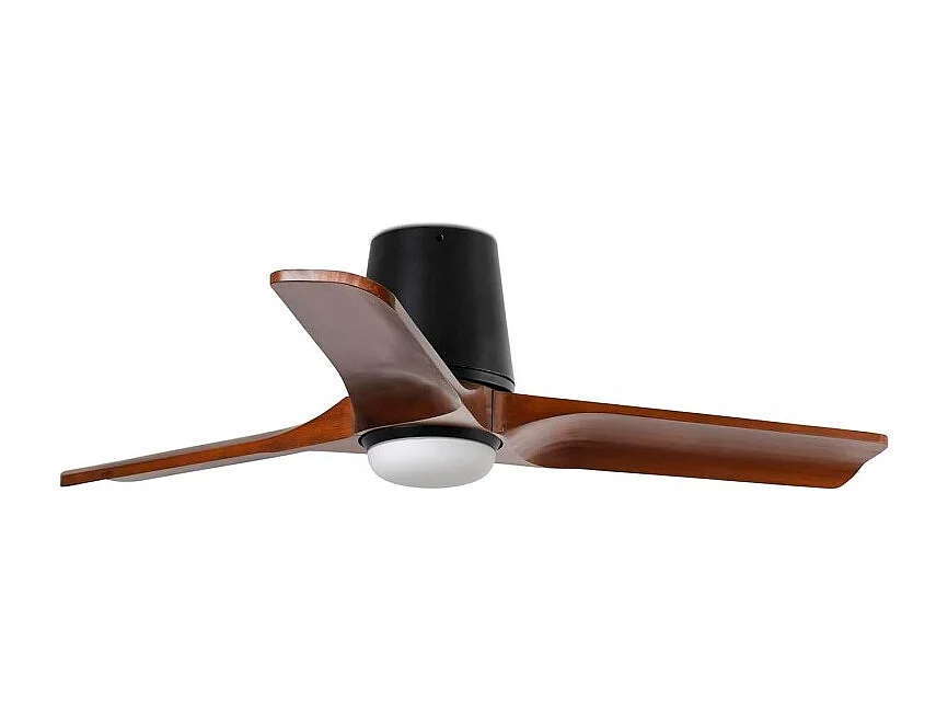 HEYWOOD TUB S, Ventilateur de baignoire corps noir, pales en noyer et éclairage, Faro Barcelona