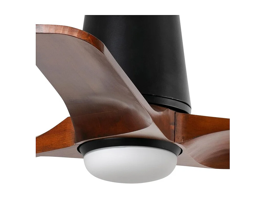 HEYWOOD TUB S, Ventilateur de baignoire corps noir, pales en noyer et éclairage, Faro Barcelona