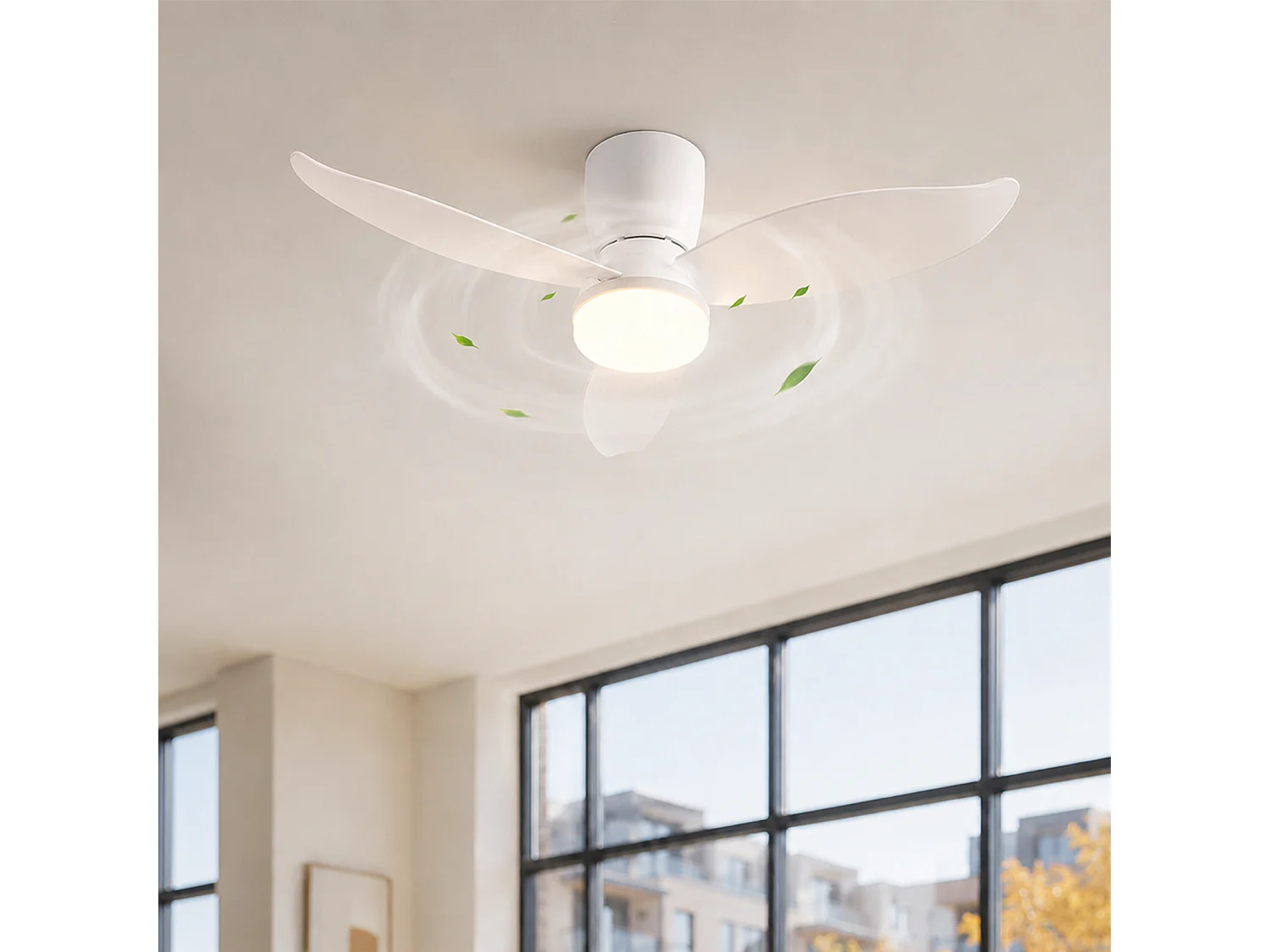 NETTLIFE Deckenventilator mit LED-Beleuchtung, 3 leisen Flügeln, weiß, dimmbar, 6 Geschwindigkeitsstufen mit Fernbedienung für Schlafzimmer und Küche