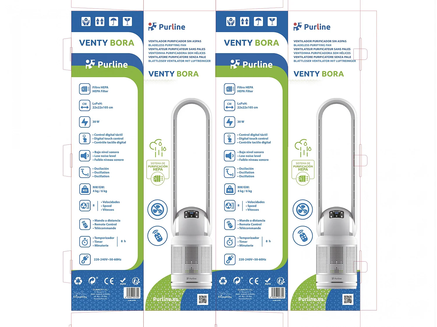 Ventilateur purificateur sans pales avec oscillation et 8 vitesses
