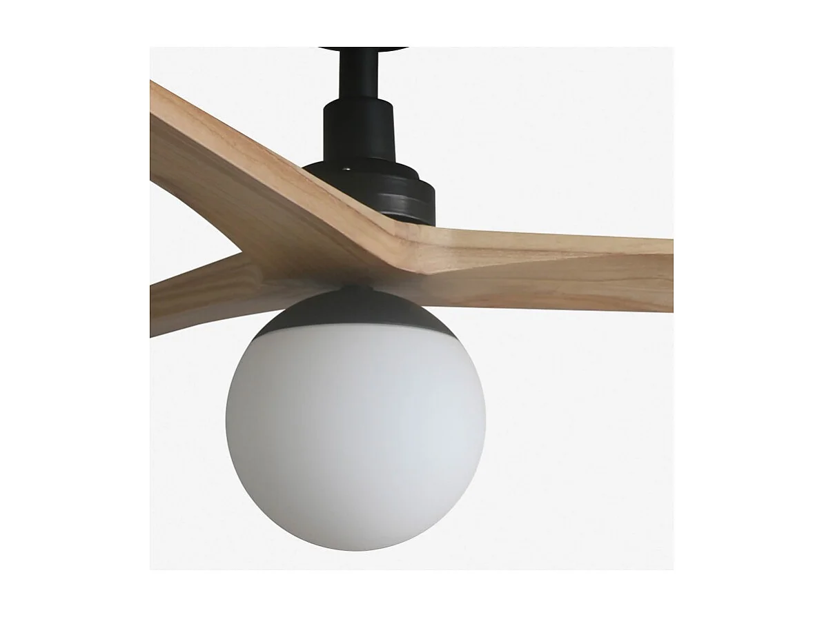KLIM M Ventilateur avec éclairage, corps noir, pales en chêne clair, Faro Barcelona