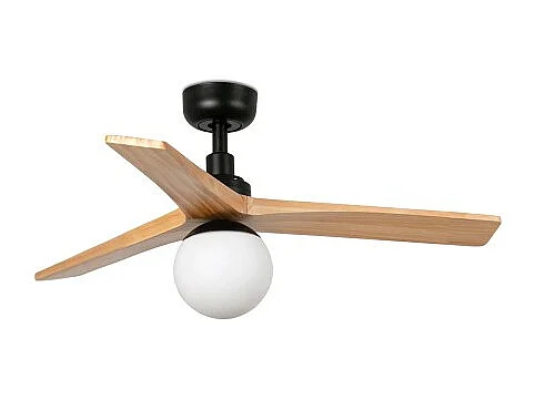 KLIM S Ventilateur avec éclairage, corps noir, pales en chêne clair, Faro Barcelona