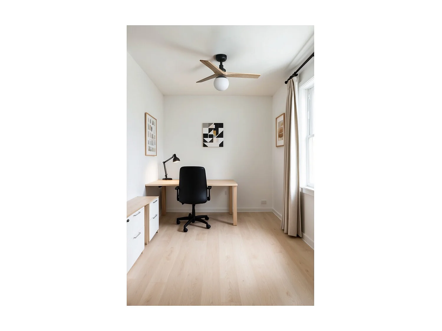 KLIM S Ventilateur avec éclairage, corps noir, pales en chêne clair, Faro Barcelona