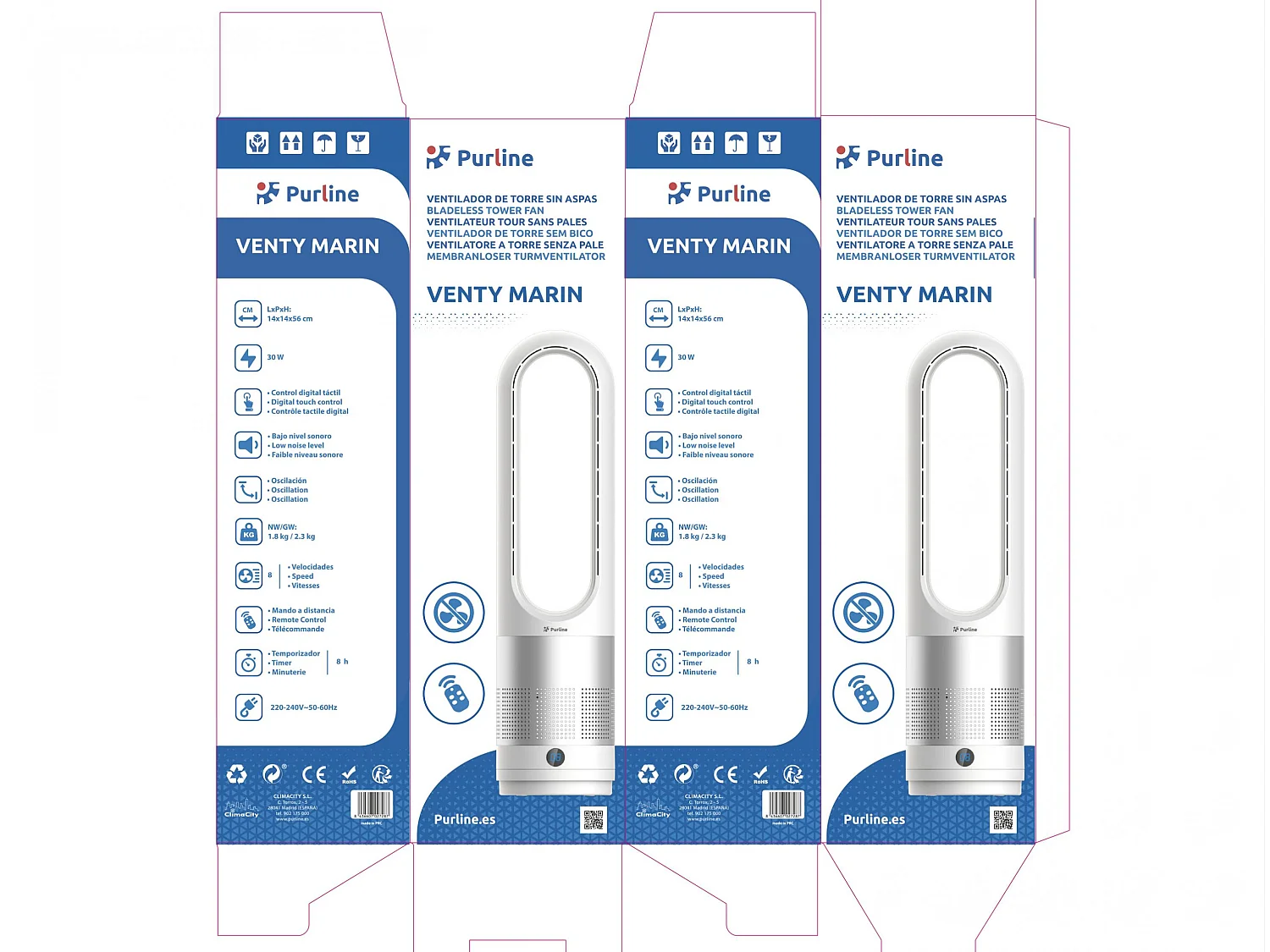 Ventilateur sans pale avec oscillation et 8 vitesses