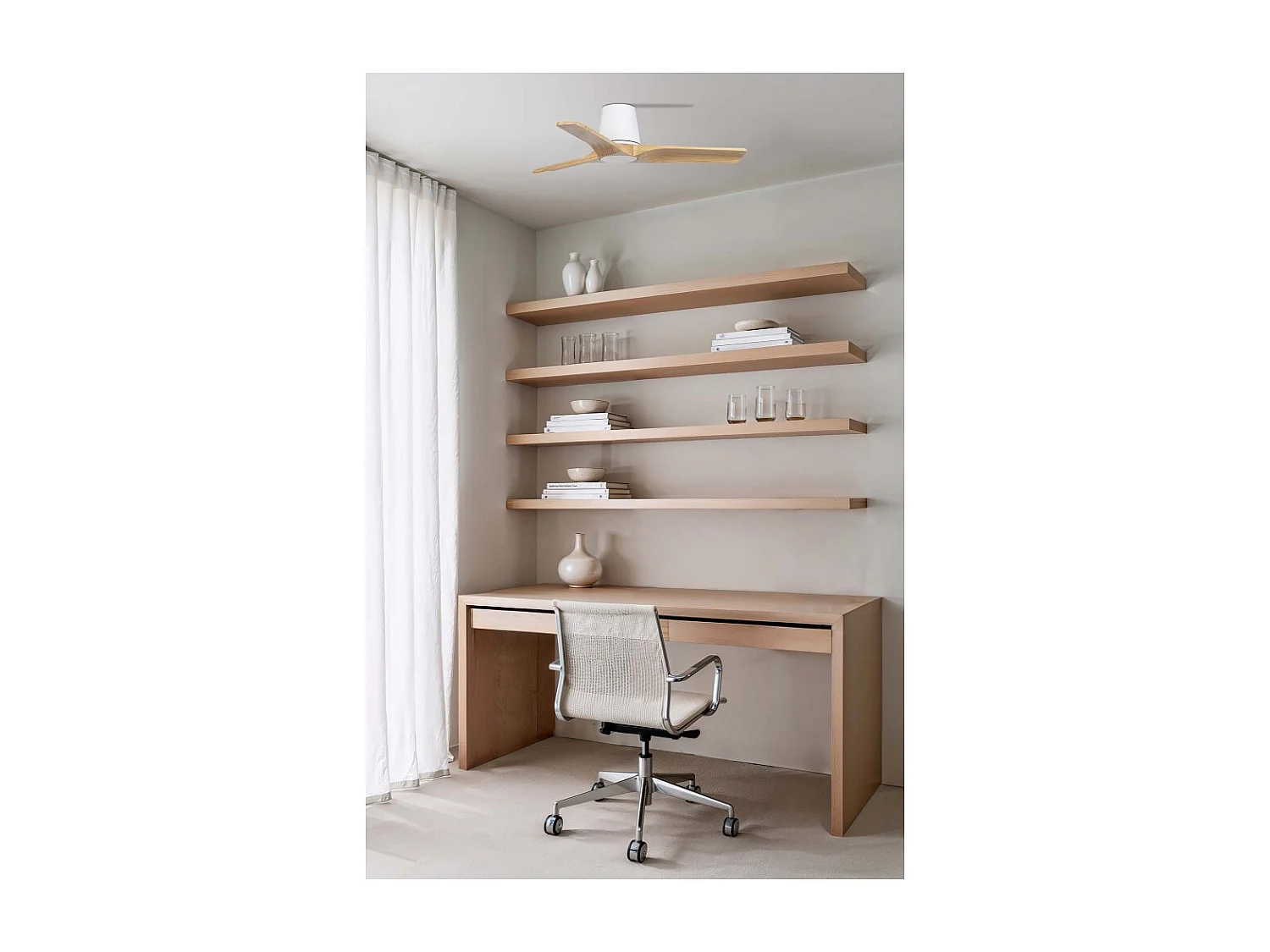 HEYWOOD TUB S, Ventilateur de baignoire corps blanc, pales en chêne et éclairage, Faro Barcelona