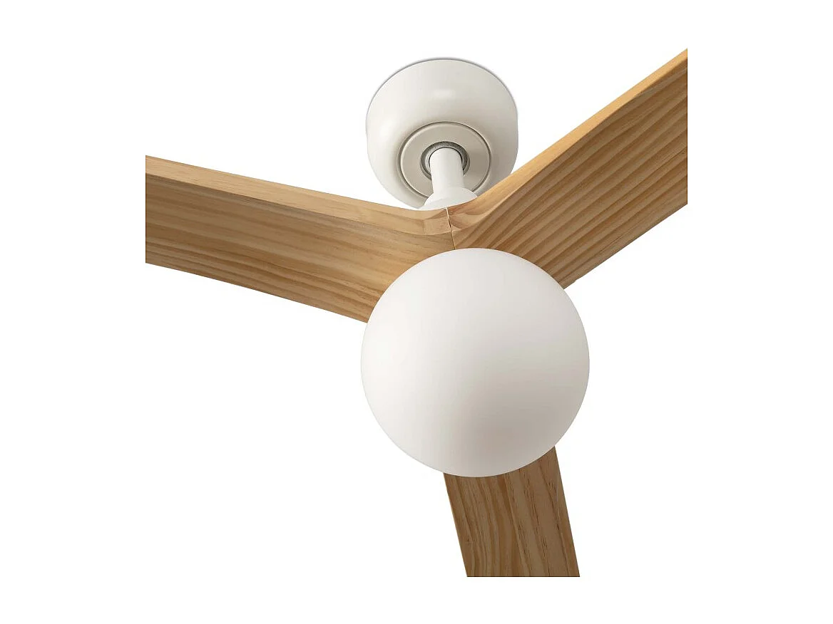 KLIM M Ventilateur avec éclairage, corps blanc, pales en chêne clair, Faro Barcelona