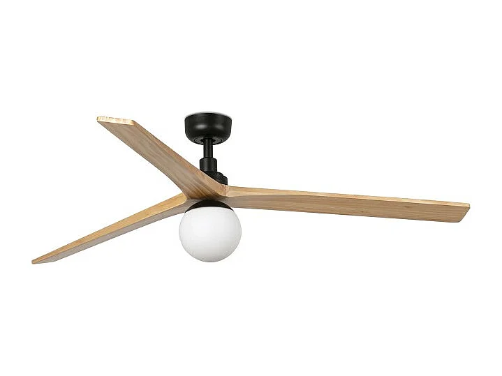 KLIM L Ventilateur avec éclairage, corps noir, pales en chêne clair, Faro Barcelona