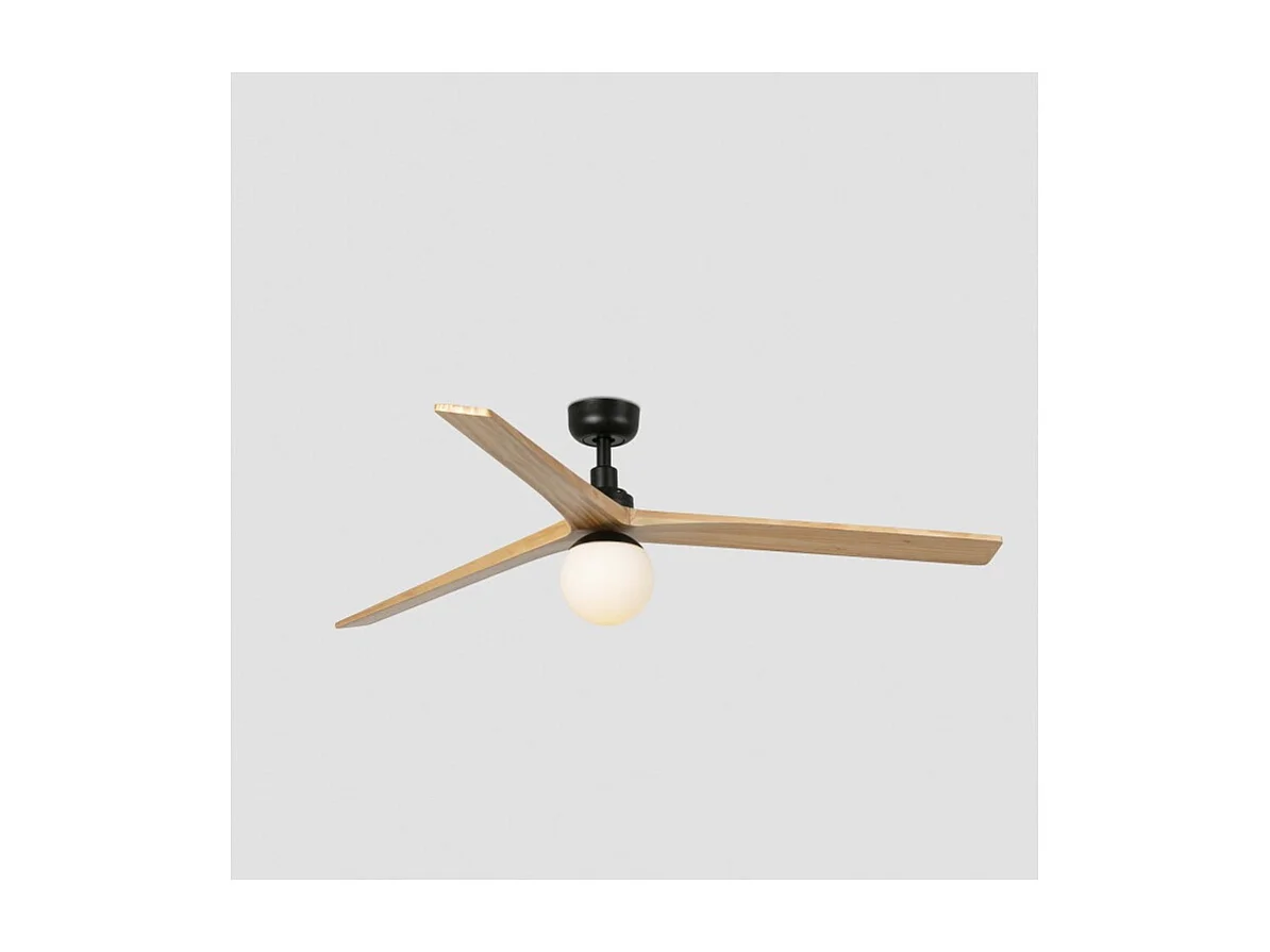 KLIM L Ventilateur avec éclairage, corps noir, pales en chêne clair, Faro Barcelona