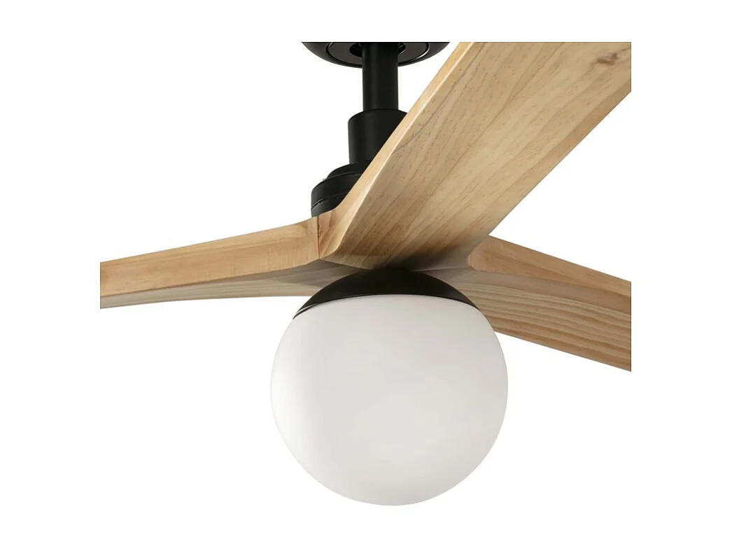 KLIM L Ventilateur avec éclairage, corps noir, pales en chêne clair, Faro Barcelona