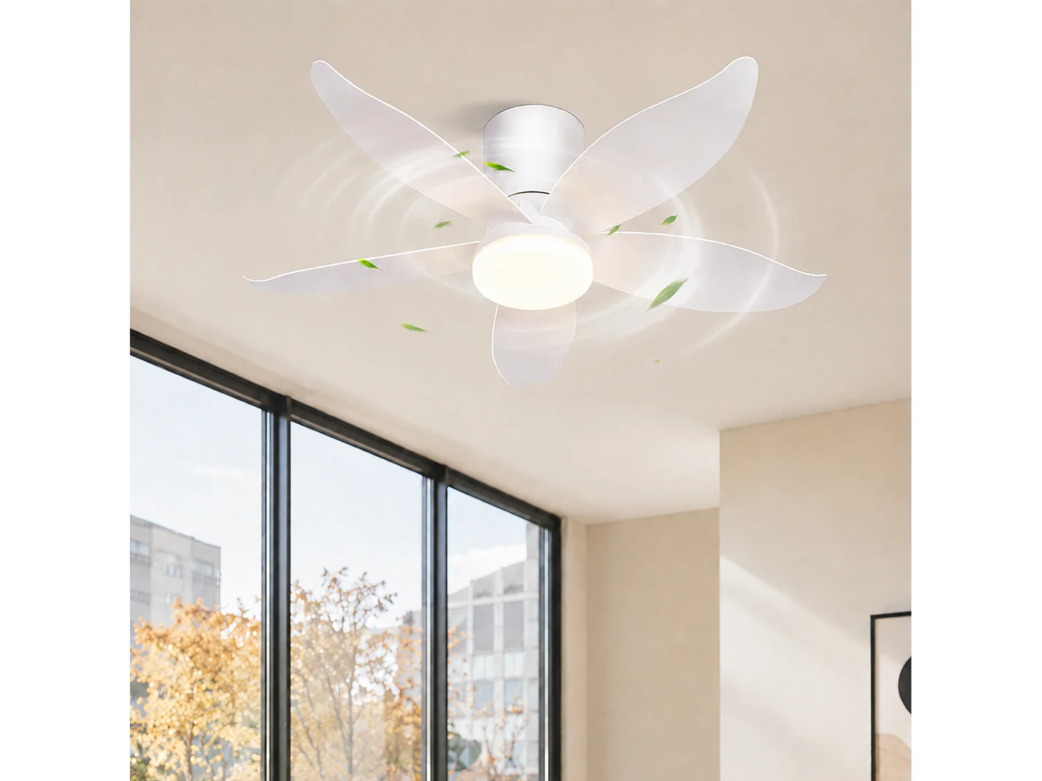 NETTLIFE Deckenventilator mit LED-Beleuchtung, 5 leisen Flügeln, weiß, dimmbar, 6 Geschwindigkeitsstufen mit Fernbedienung für Schlaf- und Wohnzimmer