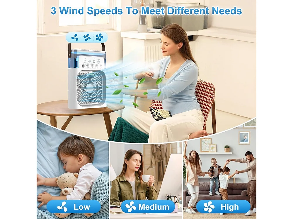Climatiseur mobile - portable, 4 en 1, 600ML,3 modes brume, 7 veilleuse, 2 - 8H timer
